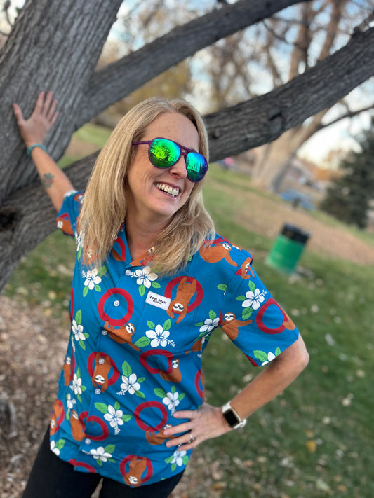 Swinging Sloth - Bright Hawaiian Shirt with Sloths