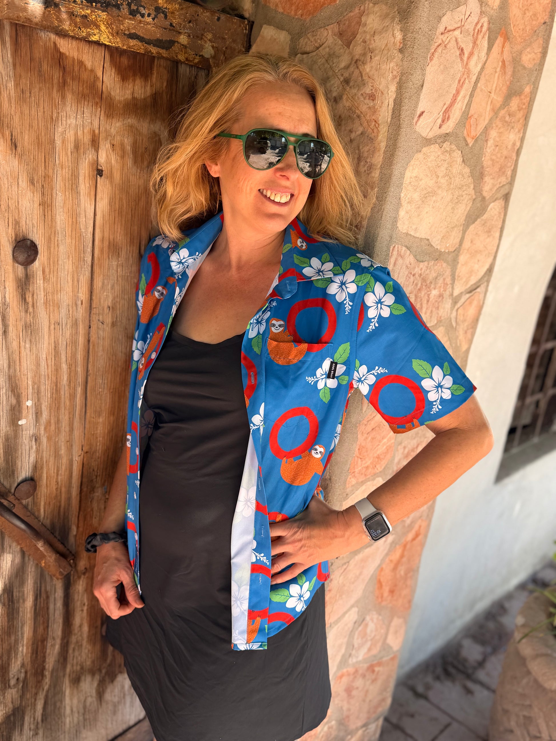 Blue Swinging Sloth Hawaiian Shirt