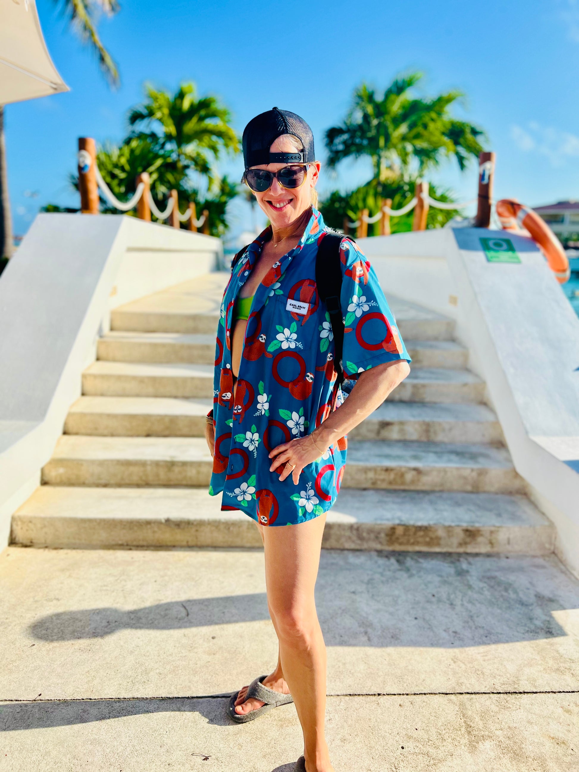 Blue Swinging Sloth Hawaiian Shirt