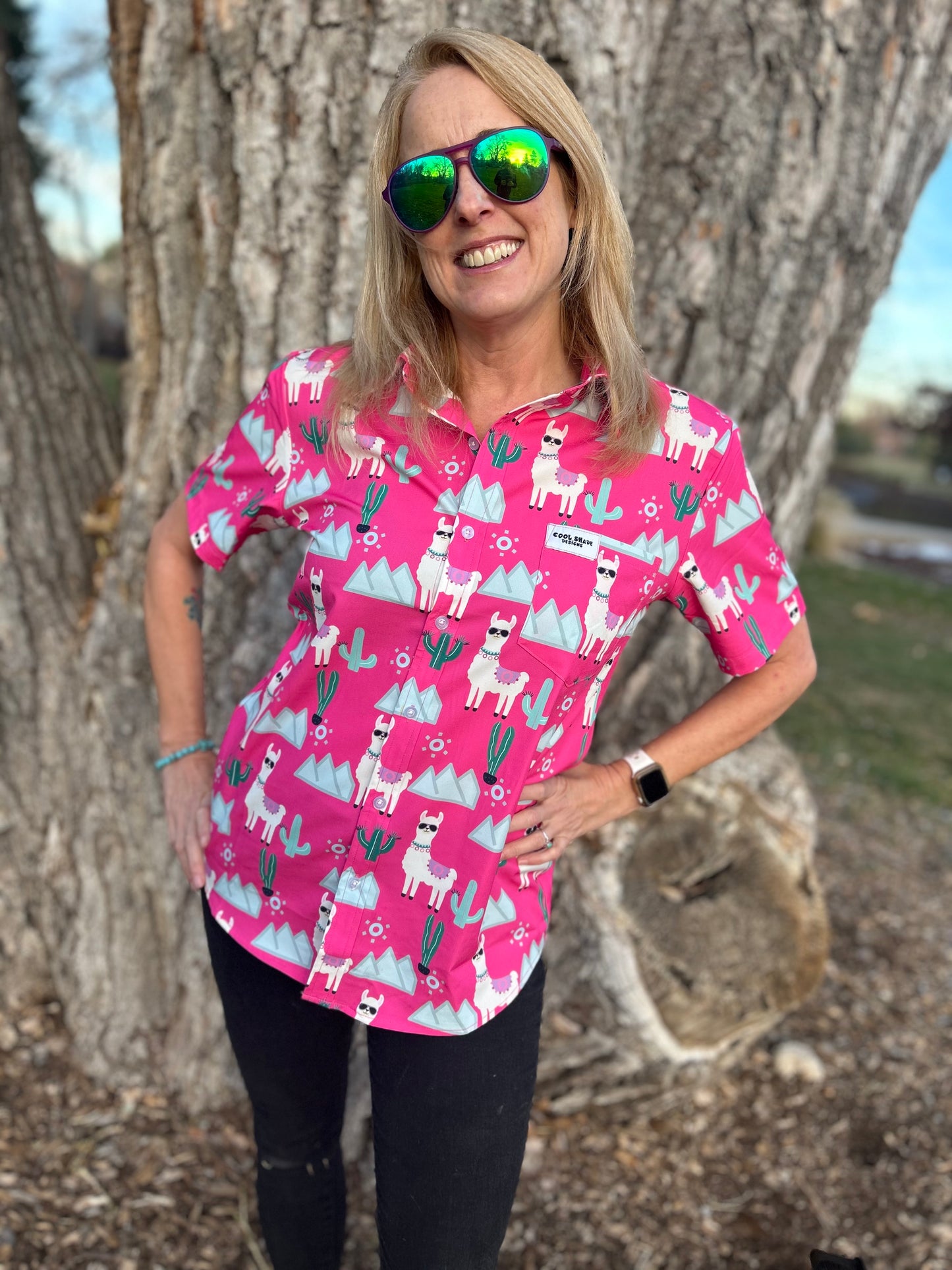 Shady Llama - Bright Hawaiian Shirt with Llamas