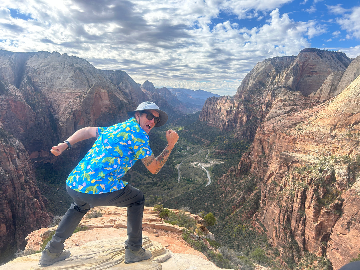 Turtle in the Clouds - Bright Hawaiian Shirt with Sea Turtles & Banjos