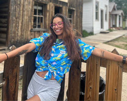 Turtle in the Clouds - Bright Hawaiian Shirt with Sea Turtles & Banjos