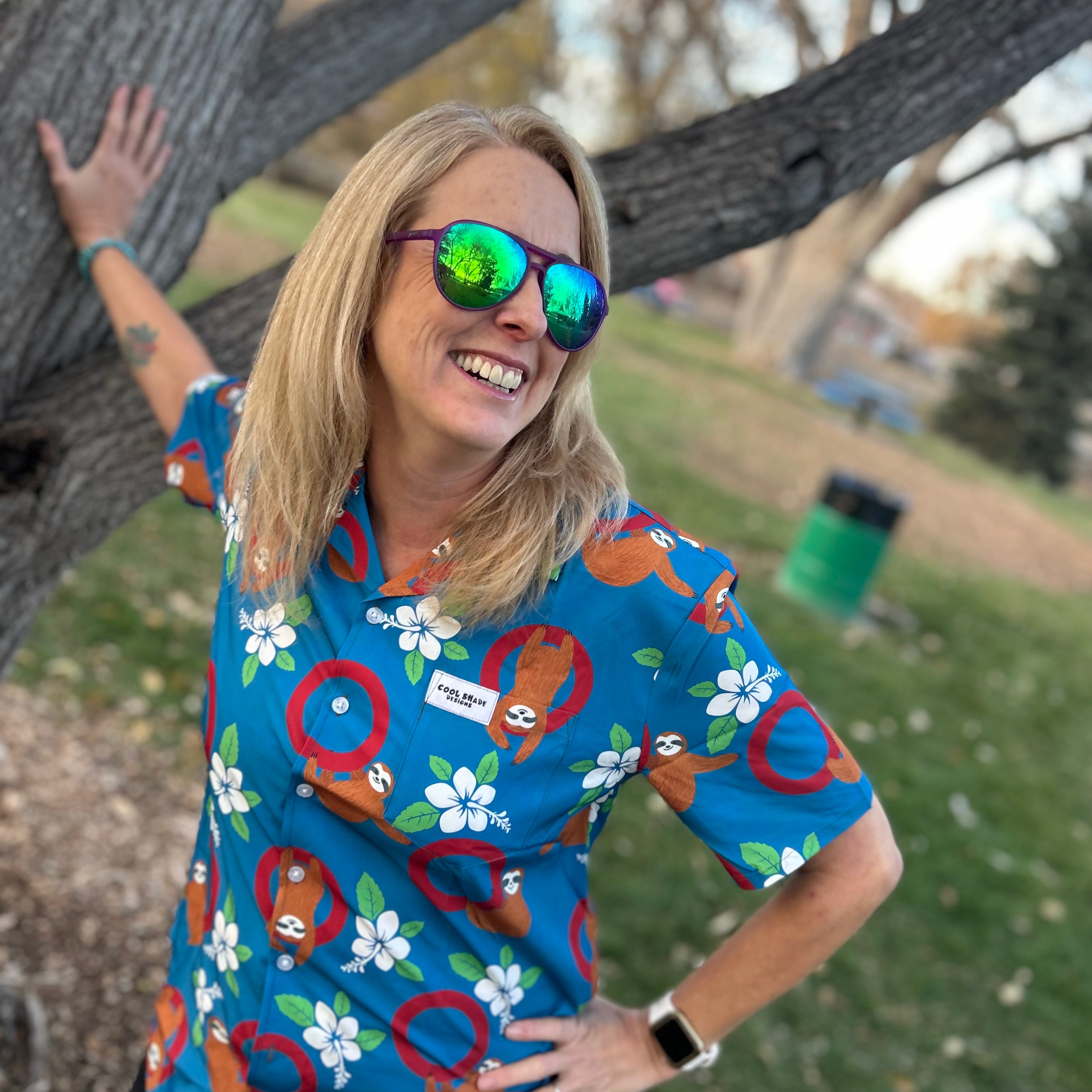 Swinging Sloth - Bright Hawaiian Shirt with Sloths