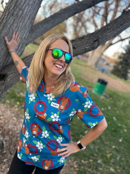 Swinging Sloth - Bright Hawaiian Shirt with Sloths