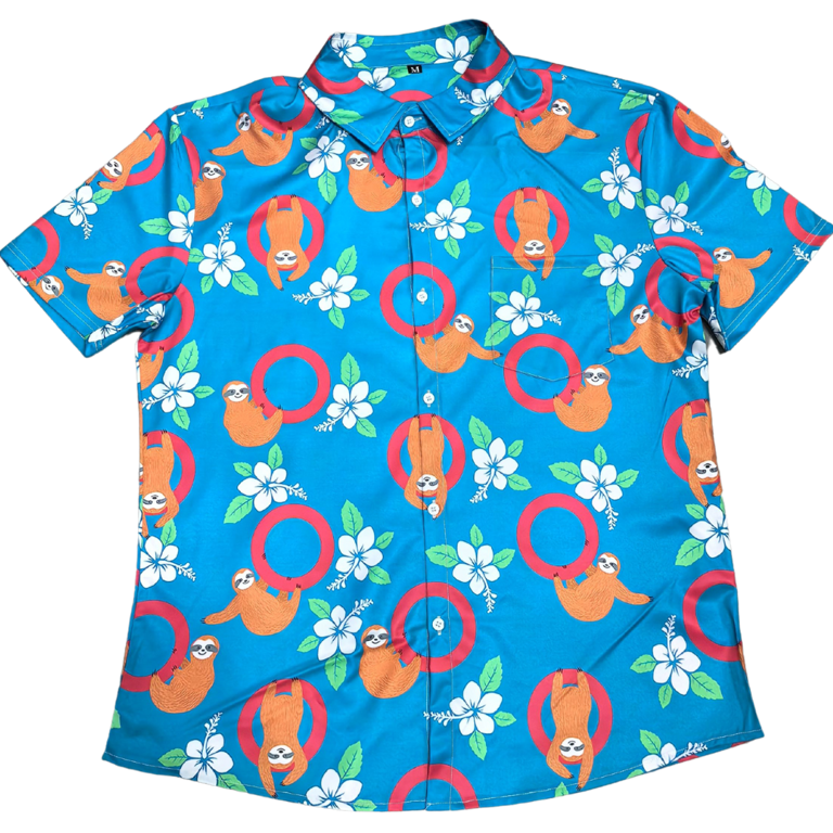 Swinging Sloth - Bright Hawaiian Shirt with Sloths