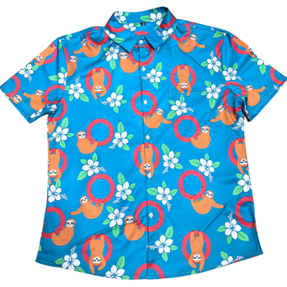 Swinging Sloth - Bright Hawaiian Shirt with Sloths
